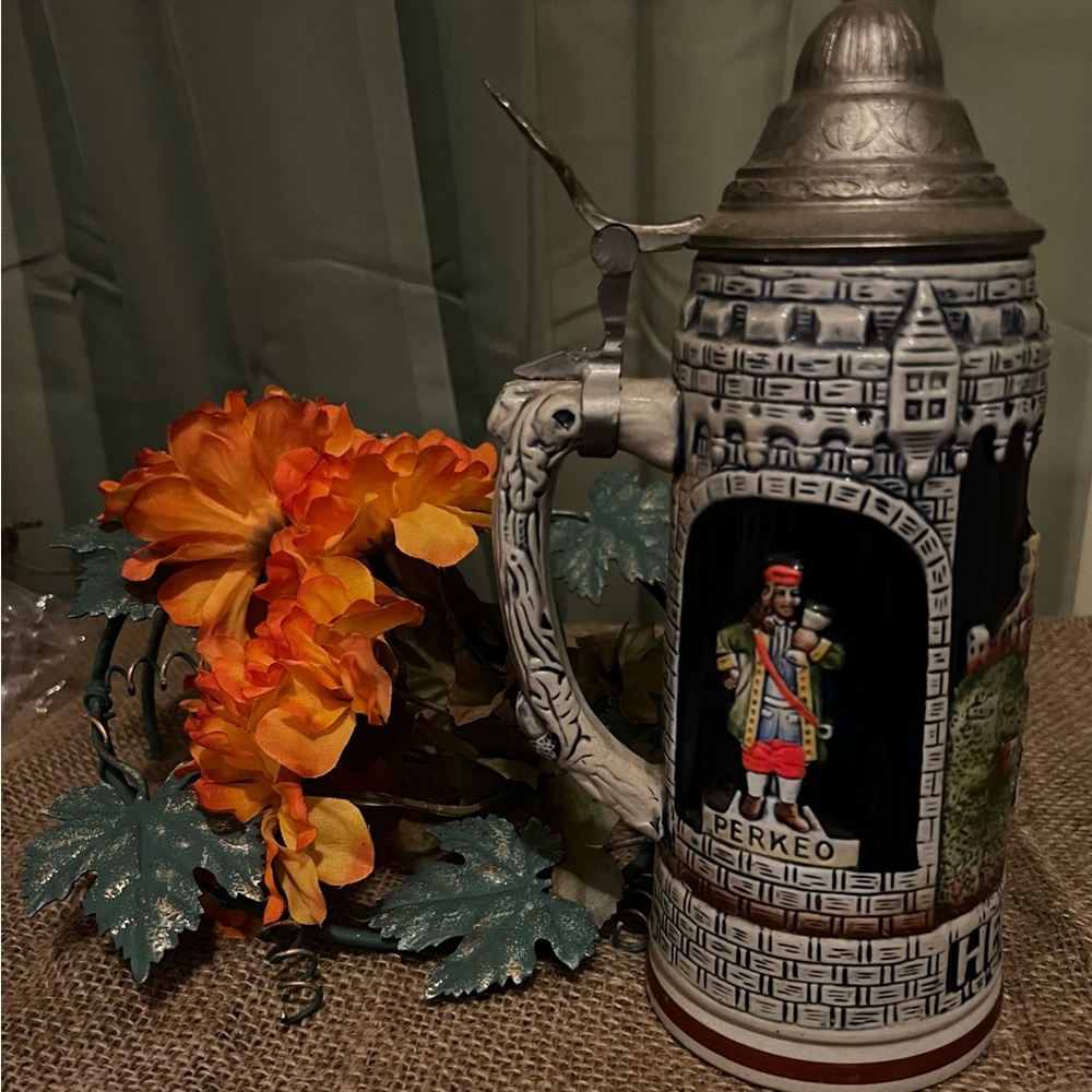 Vintage Ceramic Beer Stein with Castle Design